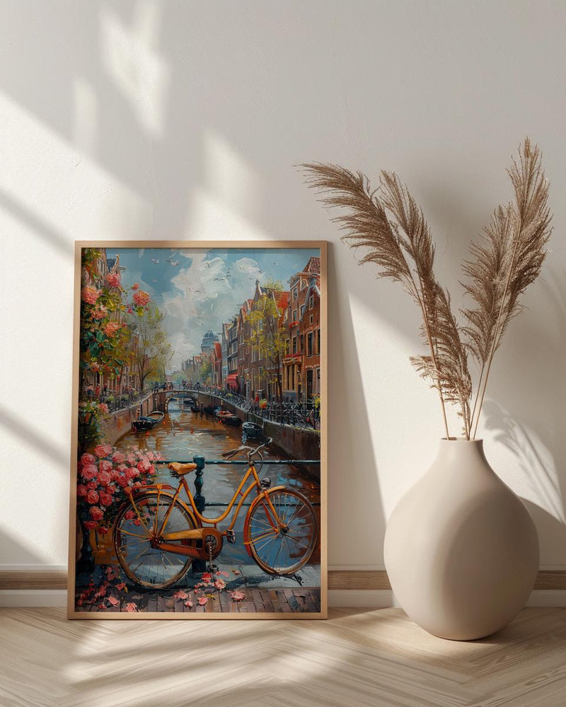 Amsterdam Canal Poster, Netherlands Decor - Vintage Bicycle