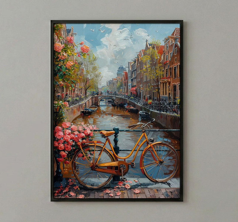 Amsterdam Canal Poster, Netherlands Decor - Vintage Bicycle