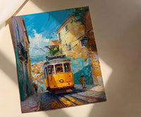 Lisbon Tram Art Print, Portugal City Decor - Cobblestone Street
