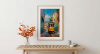 Lisbon Tram Art Print, Portugal City Decor - Cobblestone Street