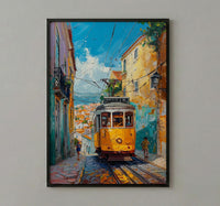 Lisbon Tram Art Print, Portugal City Decor - Cobblestone Street
