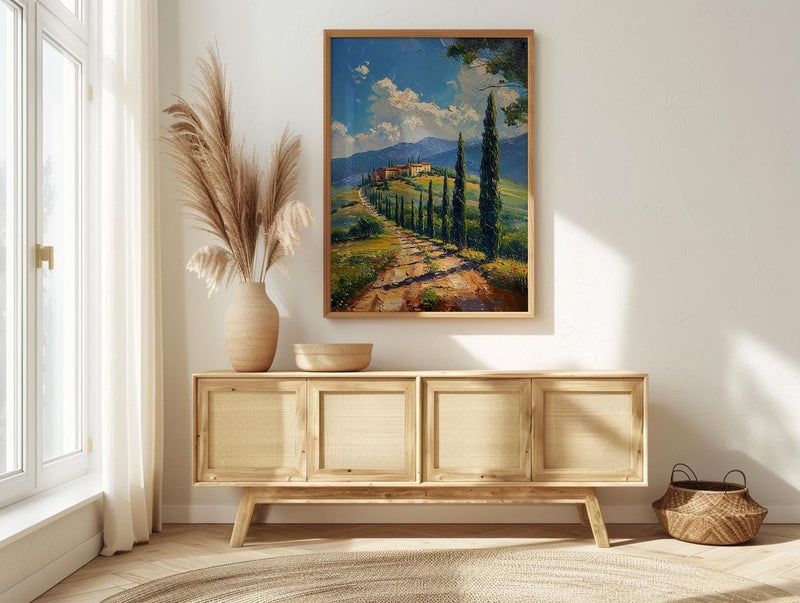 Tuscany Italy Poster, Rolling Hills Decor - Cypress Tree Art