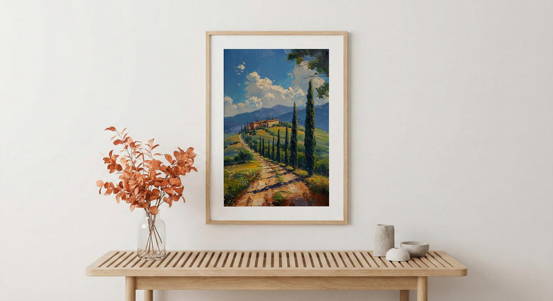 Tuscany Italy Poster, Rolling Hills Decor - Cypress Tree Art