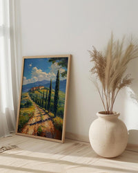 Tuscany Italy Poster, Rolling Hills Decor - Cypress Tree Art