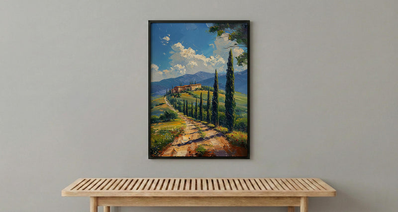 Tuscany Italy Poster, Rolling Hills Decor - Cypress Tree Art