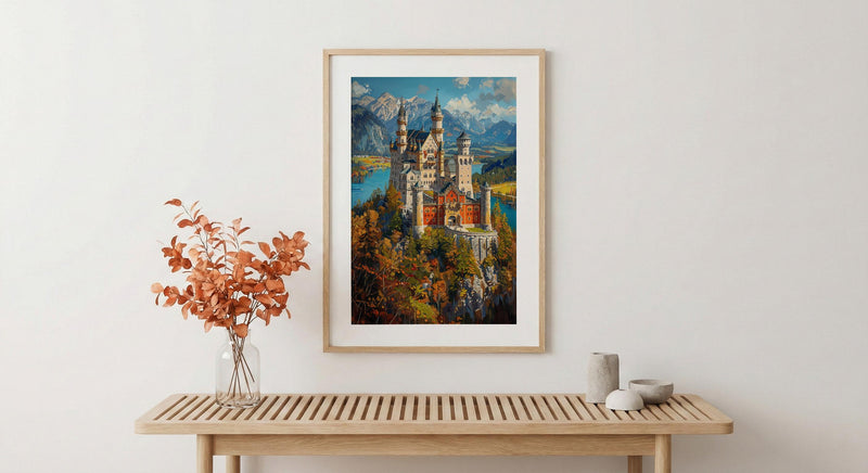 Bavarian Alps Poster, Germany Castle Decor - Neuschwanstein Art