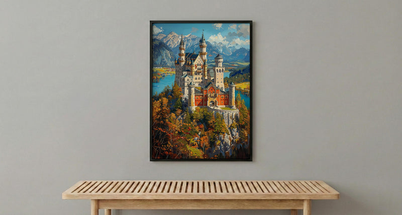 Bavarian Alps Poster, Germany Castle Decor - Neuschwanstein Art