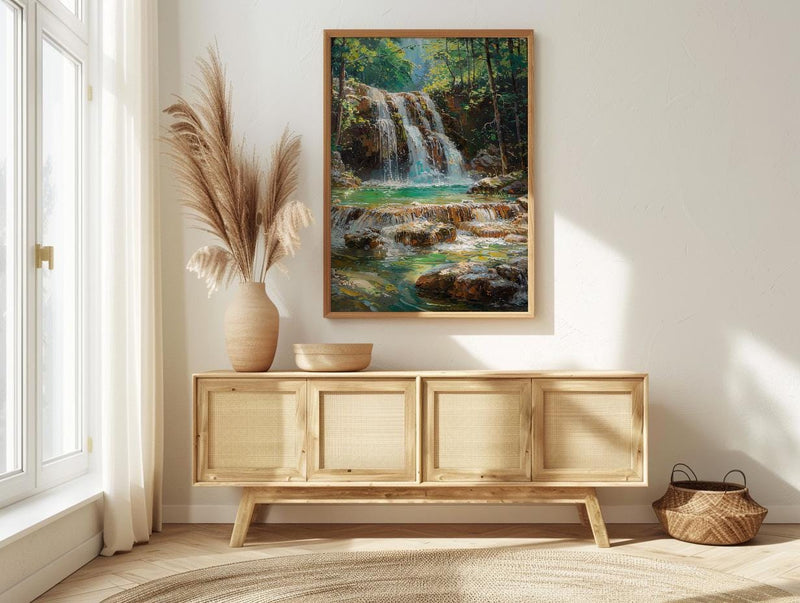 Plitvice Lakes Art, Croatia Nature Decor - Emerald Waterfall Print