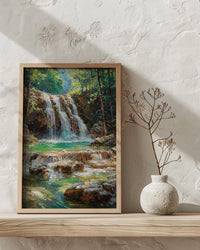 Plitvice Lakes Art, Croatia Nature Decor - Emerald Waterfall Print