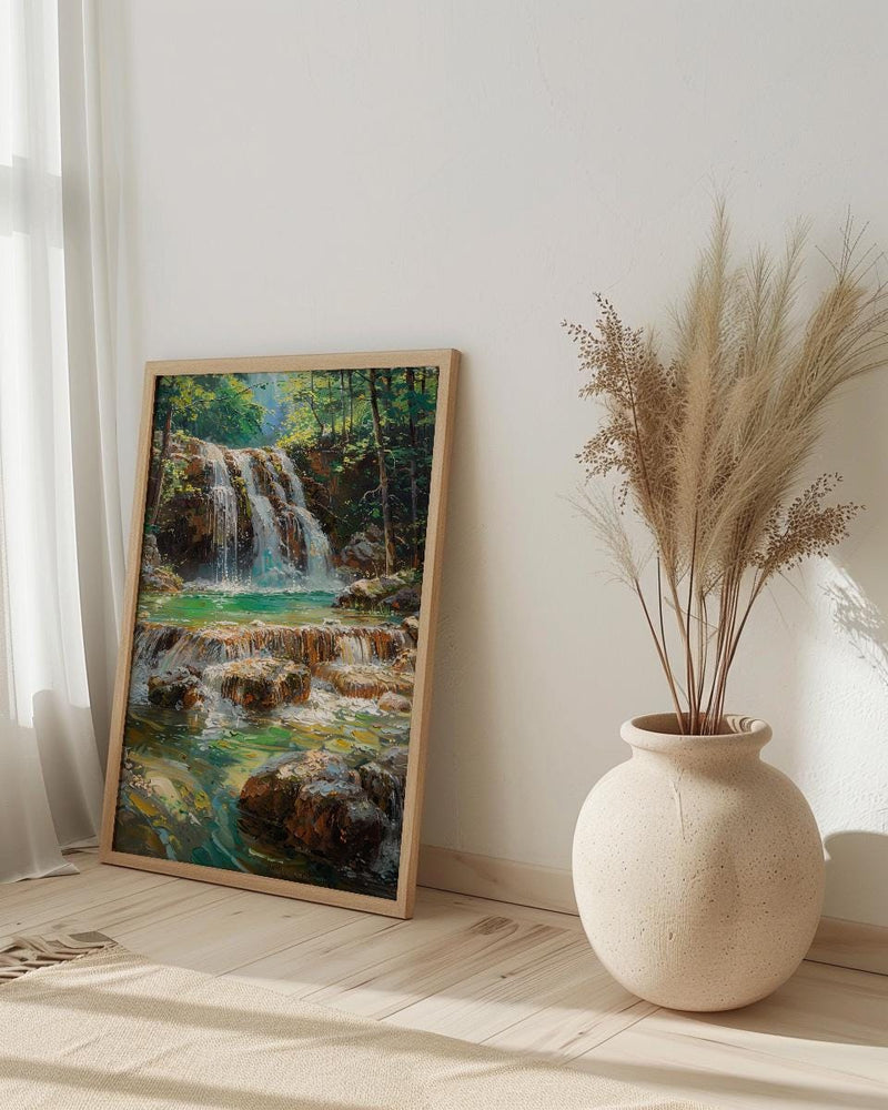 Plitvice Lakes Art, Croatia Nature Decor - Emerald Waterfall Print