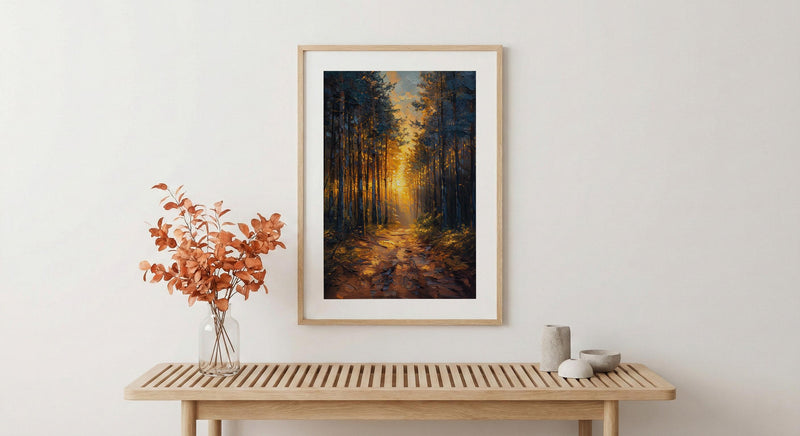 Black Forest Poster, Germany Nature Decor - Pine Tree Sunlight