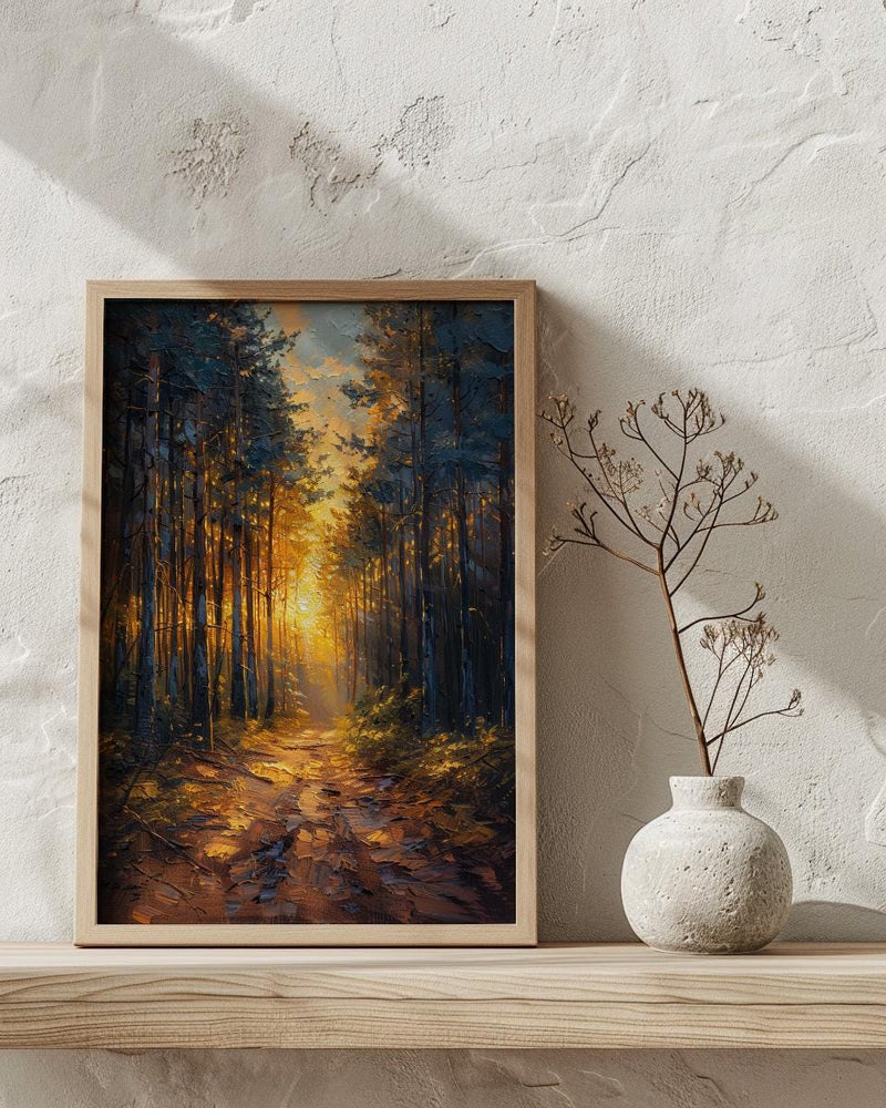 Black Forest Poster, Germany Nature Decor - Pine Tree Sunlight
