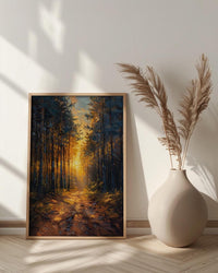 Black Forest Poster, Germany Nature Decor - Pine Tree Sunlight