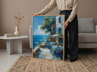 Greek Taverna Art, Greece Ocean Decor - Blue Chair Poster