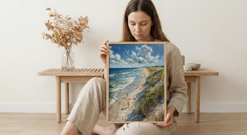 Outer Banks Beach Art Print, North Carolina Coastal Decor - Rolling Summer Surf Wild Horse