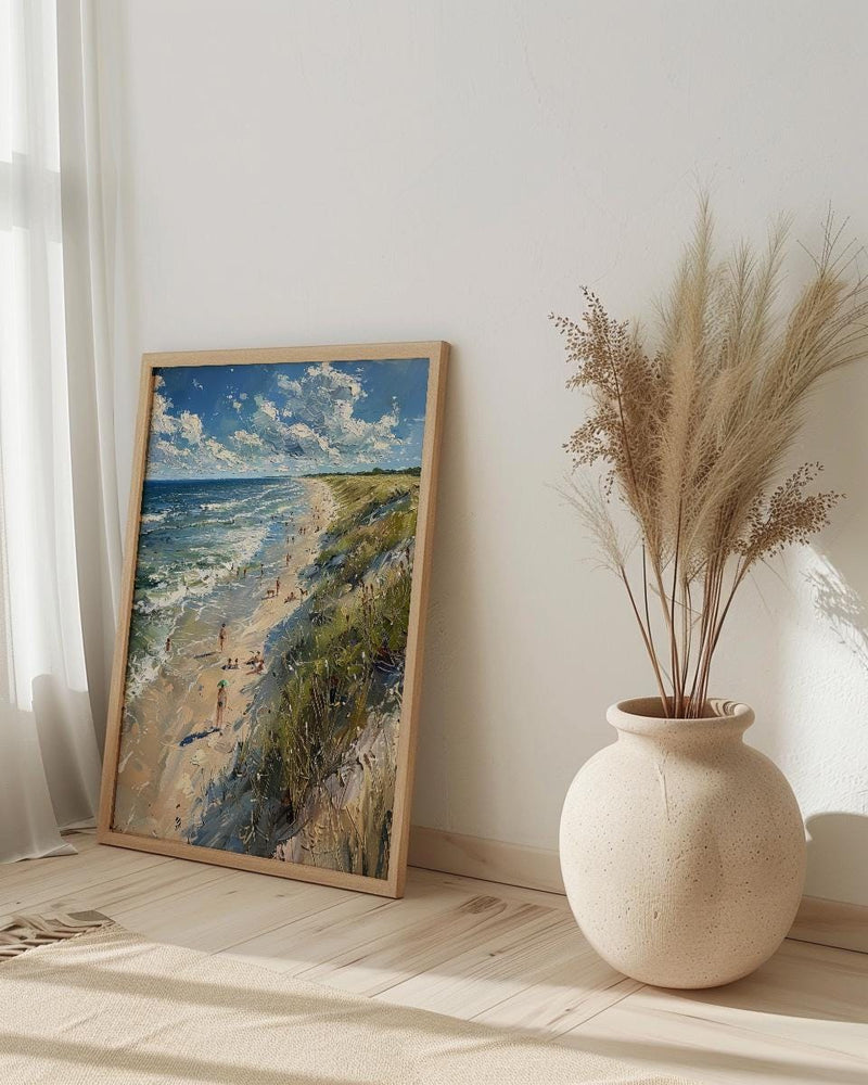 Outer Banks Beach Art Print, North Carolina Coastal Decor - Rolling Summer Surf Wild Horse