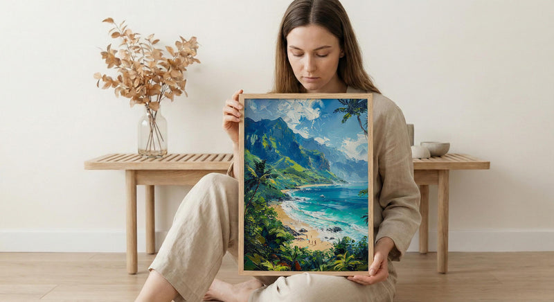 Kauai Hanalei Bay Wall Art, Lush Tropical Island Decor - Majestic Green Mountain Summer Ocean