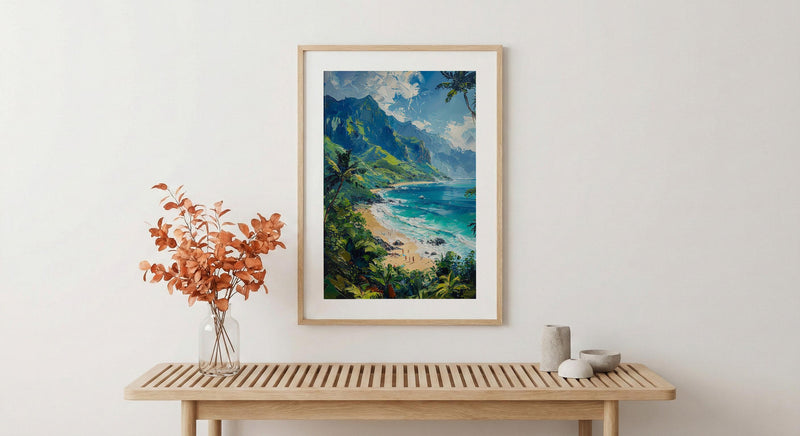 Kauai Hanalei Bay Wall Art, Lush Tropical Island Decor - Majestic Green Mountain Summer Ocean
