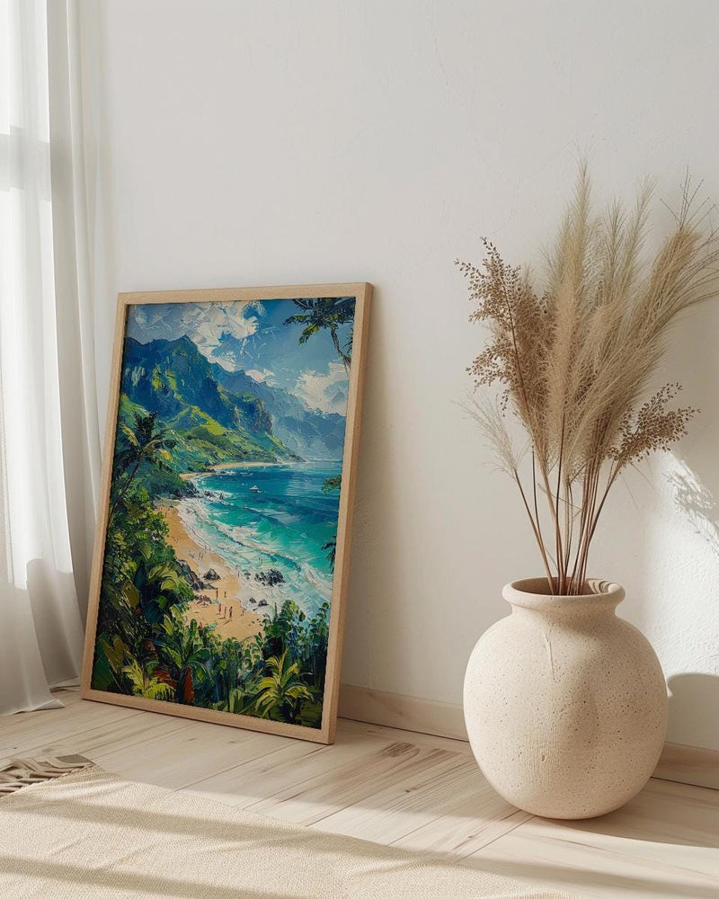Kauai Hanalei Bay Wall Art, Lush Tropical Island Decor - Majestic Green Mountain Summer Ocean
