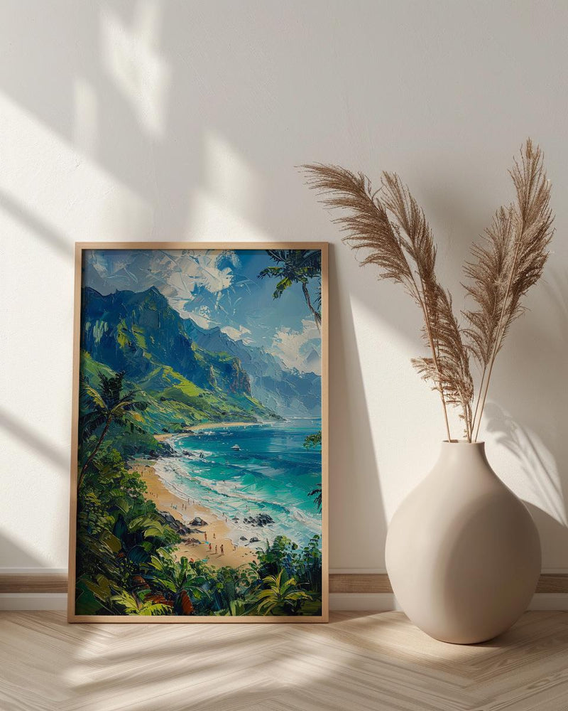 Kauai Hanalei Bay Wall Art, Lush Tropical Island Decor - Majestic Green Mountain Summer Ocean