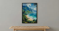 Kauai Hanalei Bay Wall Art, Lush Tropical Island Decor - Majestic Green Mountain Summer Ocean