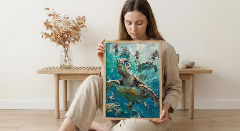 Maui Sea Turtle Wall Art, Tropical Hawaii Ocean Decor - Crystal Clear Turquoise Summer Water