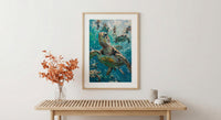 Maui Sea Turtle Wall Art, Tropical Hawaii Ocean Decor - Crystal Clear Turquoise Summer Water