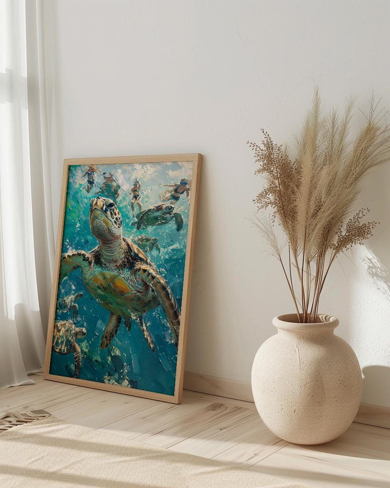 Maui Sea Turtle Wall Art, Tropical Hawaii Ocean Decor - Crystal Clear Turquoise Summer Water