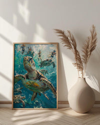Maui Sea Turtle Wall Art, Tropical Hawaii Ocean Decor - Crystal Clear Turquoise Summer Water