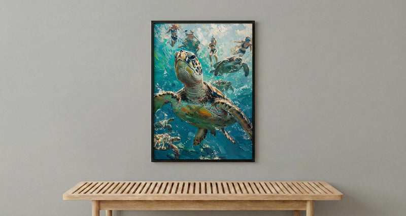 Maui Sea Turtle Wall Art, Tropical Hawaii Ocean Decor - Crystal Clear Turquoise Summer Water