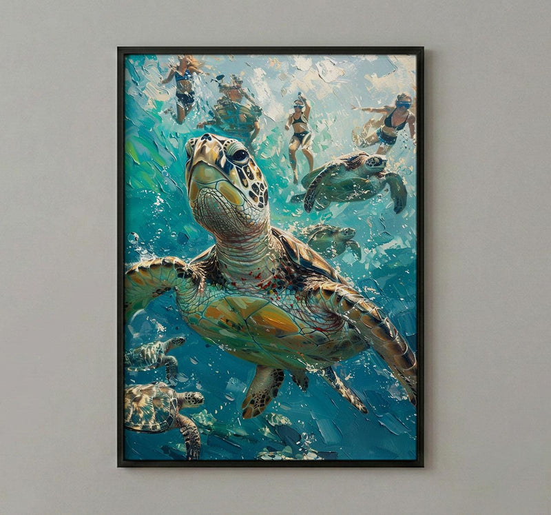 Maui Sea Turtle Wall Art, Tropical Hawaii Ocean Decor - Crystal Clear Turquoise Summer Water