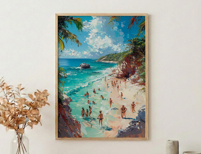 Bahamas Swimming Pig Wall Art, Tropical Exuma Island Decor - Crystal Clear Ocean Summer Fun