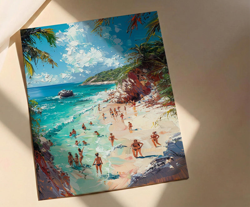Bahamas Swimming Pig Wall Art, Tropical Exuma Island Decor - Crystal Clear Ocean Summer Fun