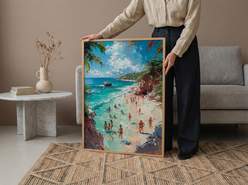 Bahamas Swimming Pig Wall Art, Tropical Exuma Island Decor - Crystal Clear Ocean Summer Fun