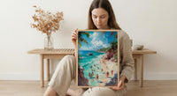 Bahamas Swimming Pig Wall Art, Tropical Exuma Island Decor - Crystal Clear Ocean Summer Fun