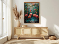 Key West Flamingo Art Print, Florida Tropical Coast Decor - Bright Pink Bird Lush Greenery