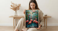 Key West Flamingo Art Print, Florida Tropical Coast Decor - Bright Pink Bird Lush Greenery