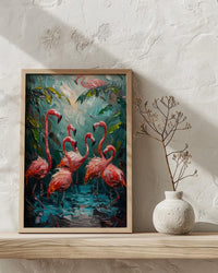 Key West Flamingo Art Print, Florida Tropical Coast Decor - Bright Pink Bird Lush Greenery