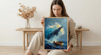 Baja California Whale Poster, Mexico Deep Blue Ocean Decor - Majestic Sea Animal Boat View