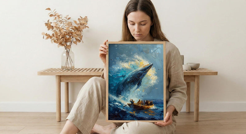 Baja California Whale Poster, Mexico Deep Blue Ocean Decor - Majestic Sea Animal Boat View