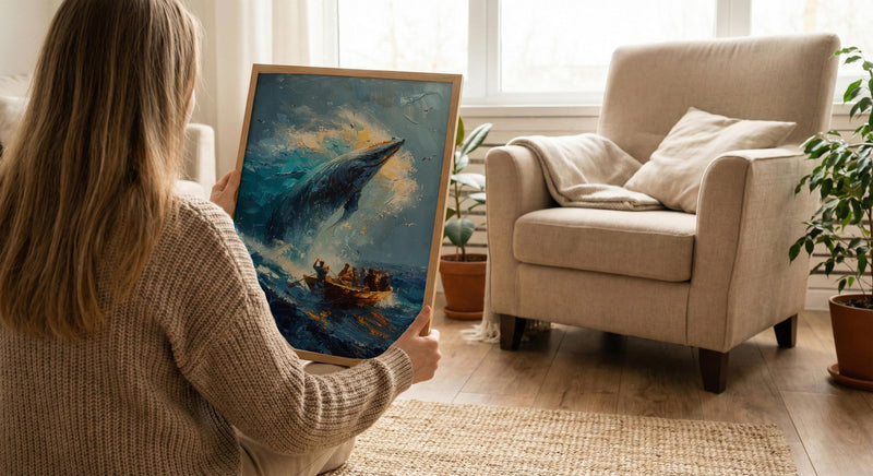 Baja California Whale Poster, Mexico Deep Blue Ocean Decor - Majestic Sea Animal Boat View