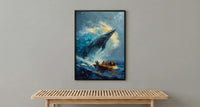 Baja California Whale Poster, Mexico Deep Blue Ocean Decor - Majestic Sea Animal Boat View