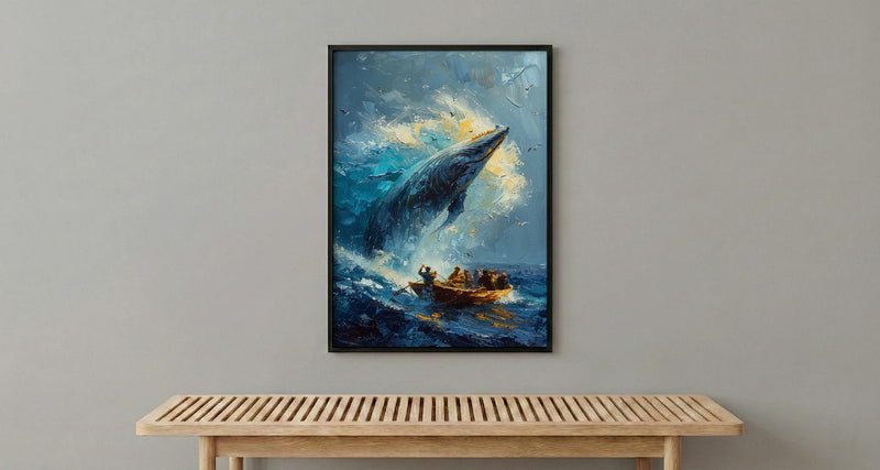 Baja California Whale Poster, Mexico Deep Blue Ocean Decor - Majestic Sea Animal Boat View