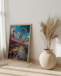Coney Island Amusement Wall Art, Vintage New York Decor - Wooden Rollercoaster Summer Day