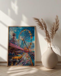 Coney Island Amusement Wall Art, Vintage New York Decor - Wooden Rollercoaster Summer Day