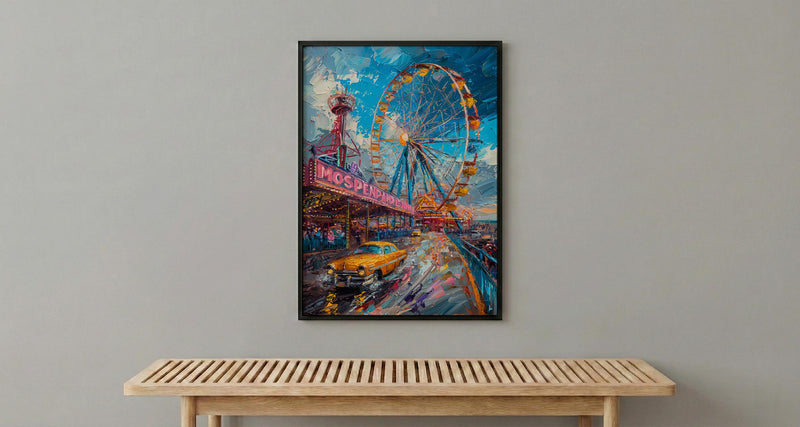 Coney Island Amusement Wall Art, Vintage New York Decor - Wooden Rollercoaster Summer Day