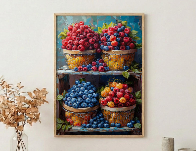 Montreal Jean Talon Art Print, Canadian Fresh Food Decor - Colorful Berry Summer Market Scene