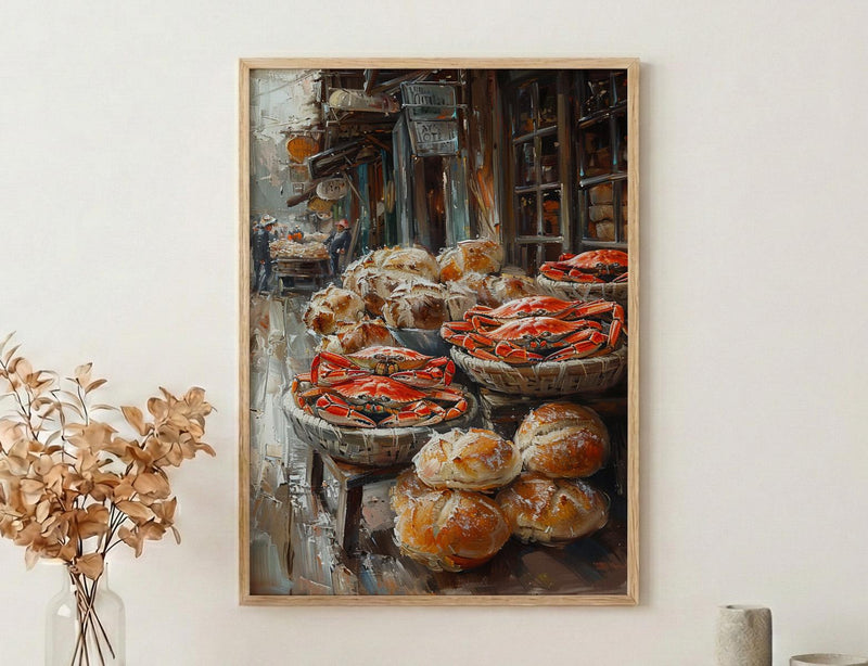 San Francisco Wharf Wall Art, Coastal City Food Decor - Fresh Red Crab Summer Scene