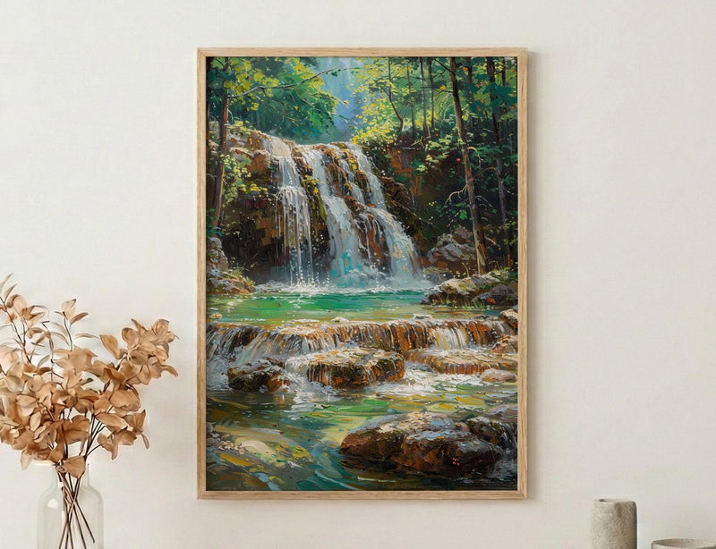 Plitvice Lakes Art, Croatia Nature Decor - Emerald Waterfall Print