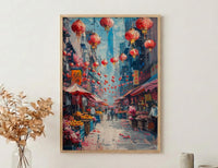 San Francisco Chinatown Poster, California Street Travel City Decor - Red Lantern Summer Market View